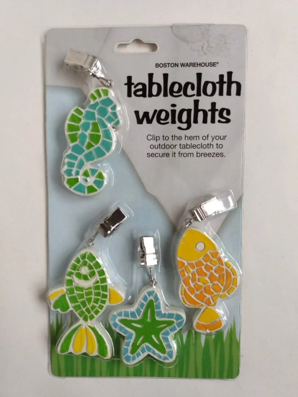 Boston Warehouse Fish Set of 4 pieces Picnic Tablecloth Weights Clips Resin New